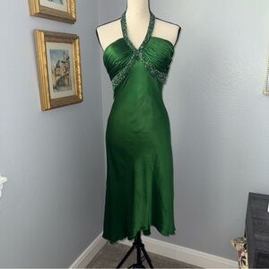 Cache | Dresses | Cache Silk Emerald Green Halter Dress 6 | Poshmark